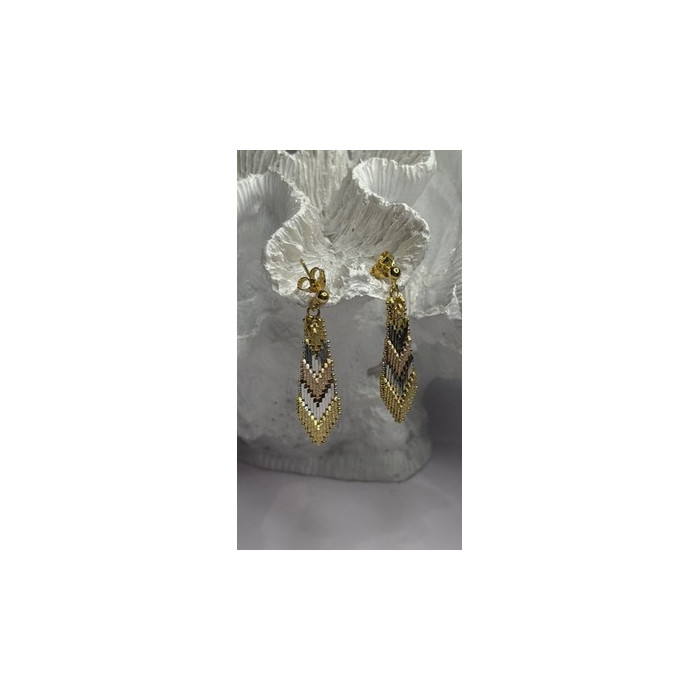 Tricolor Dangle Italy 925 Sterling Silver Gold Plated Earrings