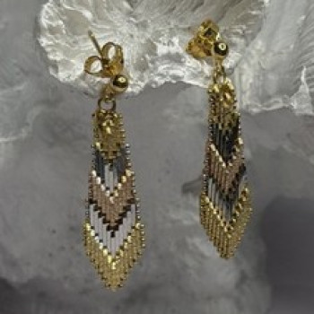 Tricolor Dangle Italy 925 Sterling Silver Gold Plated Earrings