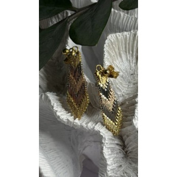 Tricolor Dangle Italy 925 Sterling Silver Gold Plated Earrings