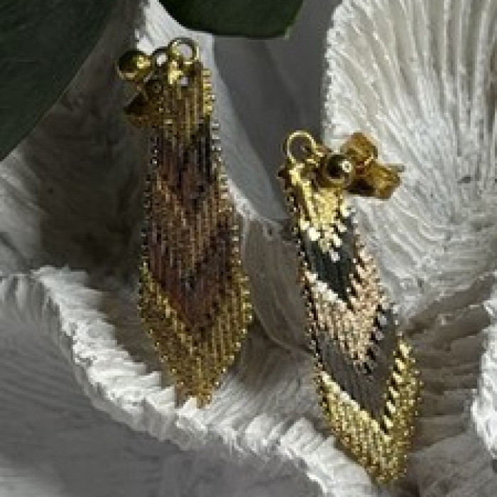 Tricolor Dangle Italy 925 Sterling Silver Gold Plated Earrings
