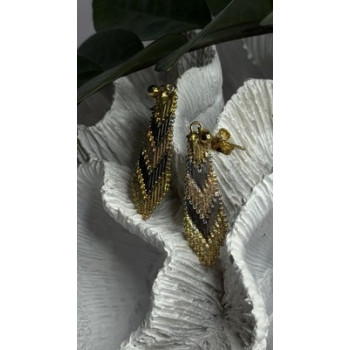 Tricolor Dangle Italy 925 Sterling Silver Gold Plated Earrings