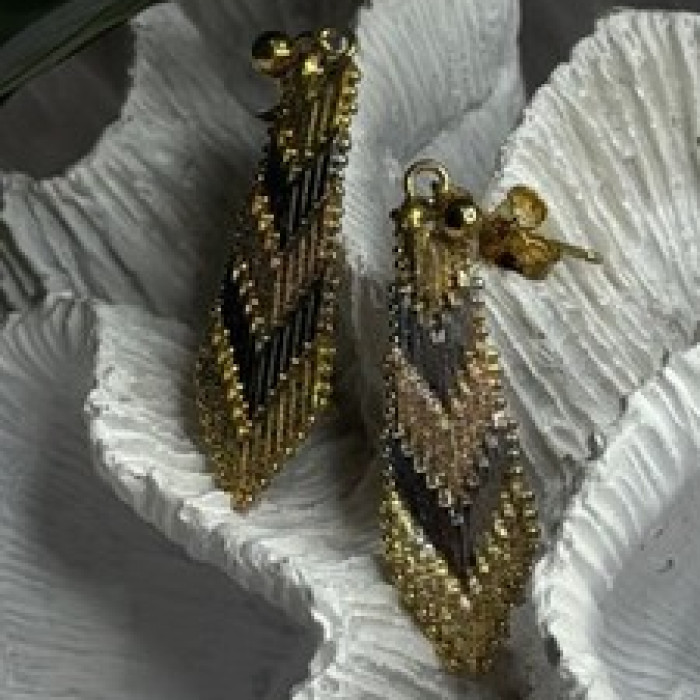 Tricolor Dangle Italy 925 Sterling Silver Gold Plated Earrings