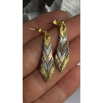 Tricolor Dangle Italy 925 Sterling Silver Gold Plated Earrings