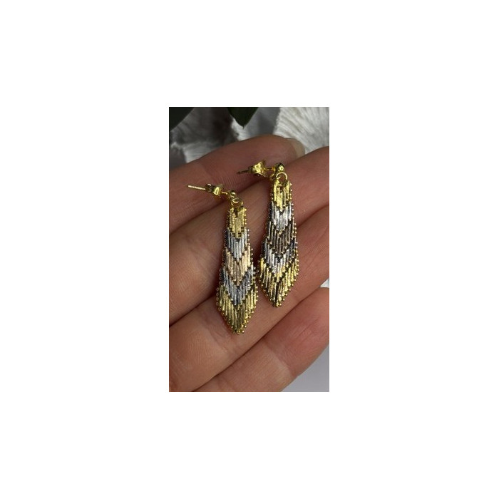 Tricolor Dangle Italy 925 Sterling Silver Gold Plated Earrings