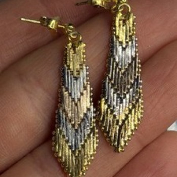 Tricolor Dangle Italy 925 Sterling Silver Gold Plated Earrings