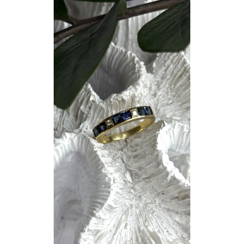 14K Yellow Gold Sapphire 0.33 CTW & Diamond 0.02 CTW Band Ring Size 6
