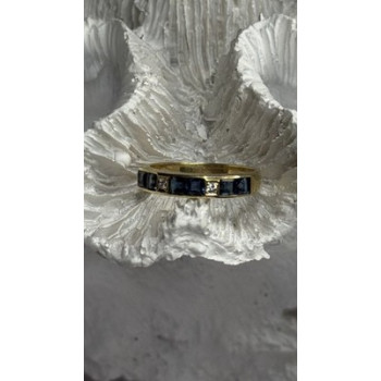 14K Yellow Gold Sapphire 0.33 CTW & Diamond 0.02 CTW Band Ring Size 6