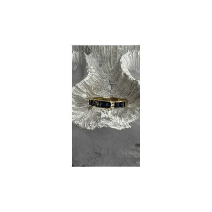 14K Yellow Gold Sapphire 0.33 CTW & Diamond 0.02 CTW Band Ring Size 6