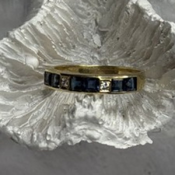 14K Yellow Gold Sapphire 0.33 CTW & Diamond 0.02 CTW Band Ring Size 6