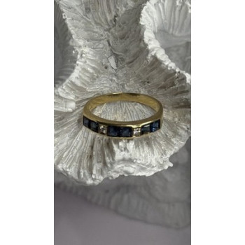 14K Yellow Gold Sapphire 0.33 CTW & Diamond 0.02 CTW Band Ring Size 6
