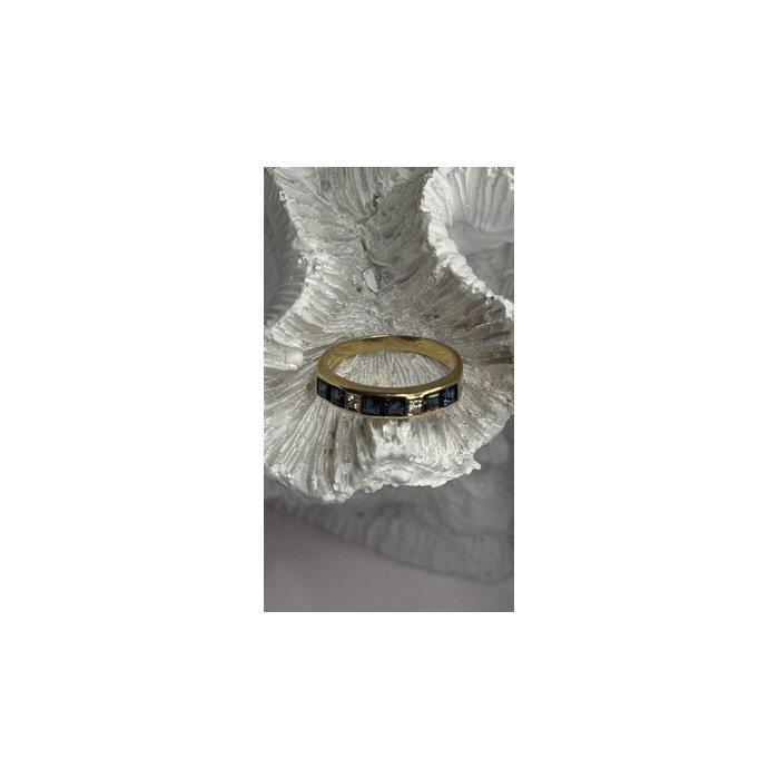 14K Yellow Gold Sapphire 0.33 CTW & Diamond 0.02 CTW Band Ring Size 6