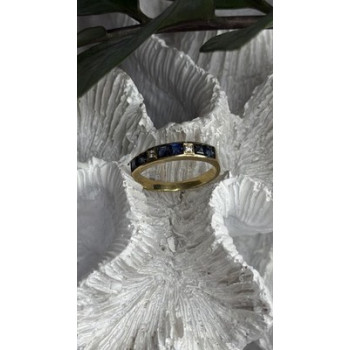 14K Yellow Gold Sapphire 0.33 CTW & Diamond 0.02 CTW Band Ring Size 6