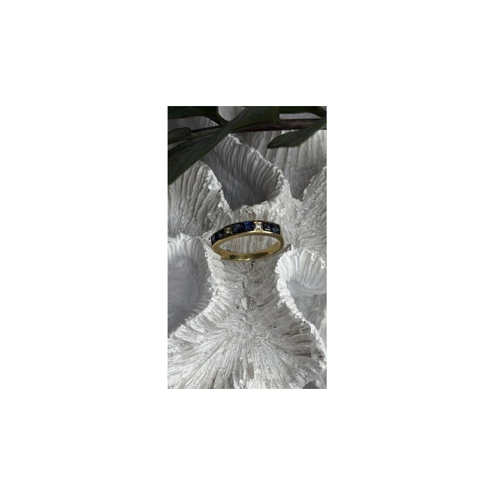 14K Yellow Gold Sapphire 0.33 CTW & Diamond 0.02 CTW Band Ring Size 6