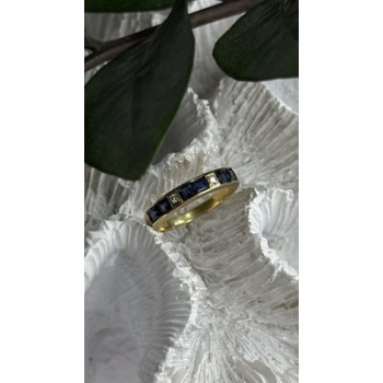 14K Yellow Gold Sapphire 0.33 CTW & Diamond 0.02 CTW Band Ring Size 6