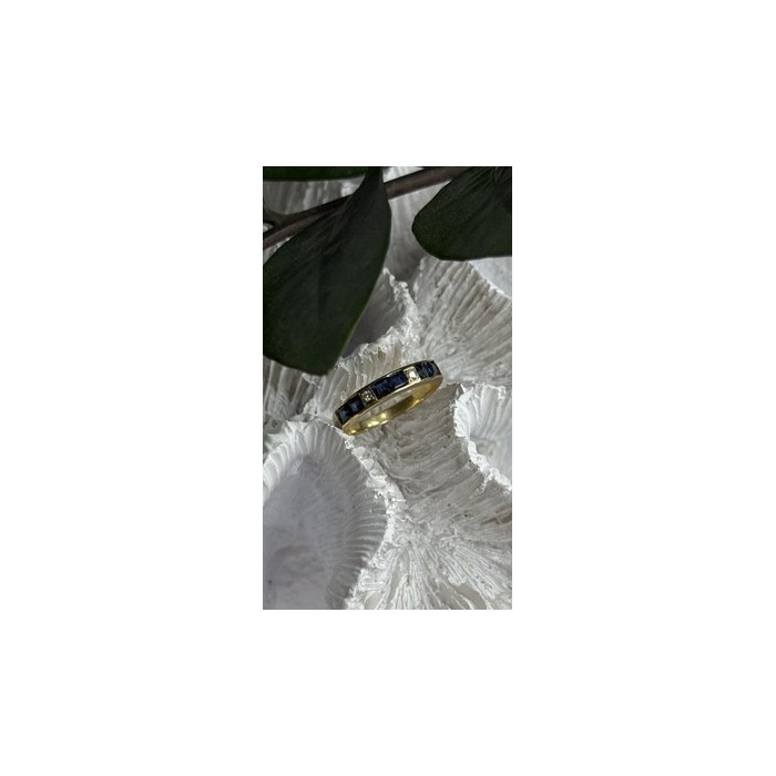 14K Yellow Gold Sapphire 0.33 CTW & Diamond 0.02 CTW Band Ring Size 6