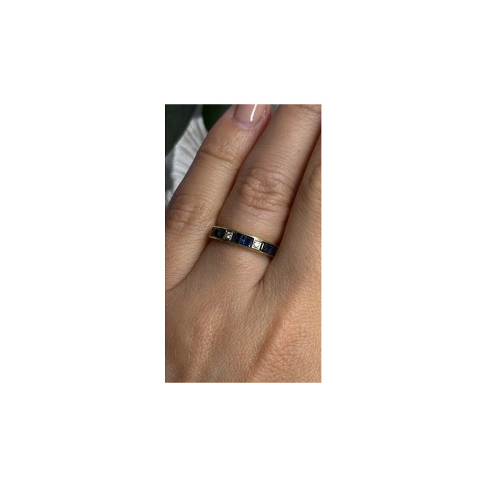 14K Yellow Gold Sapphire 0.33 CTW & Diamond 0.02 CTW Band Ring Size 6
