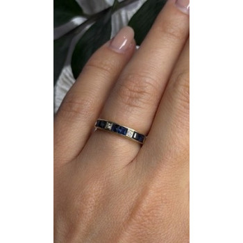 14K Yellow Gold Sapphire 0.33 CTW & Diamond 0.02 CTW Band Ring Size 6