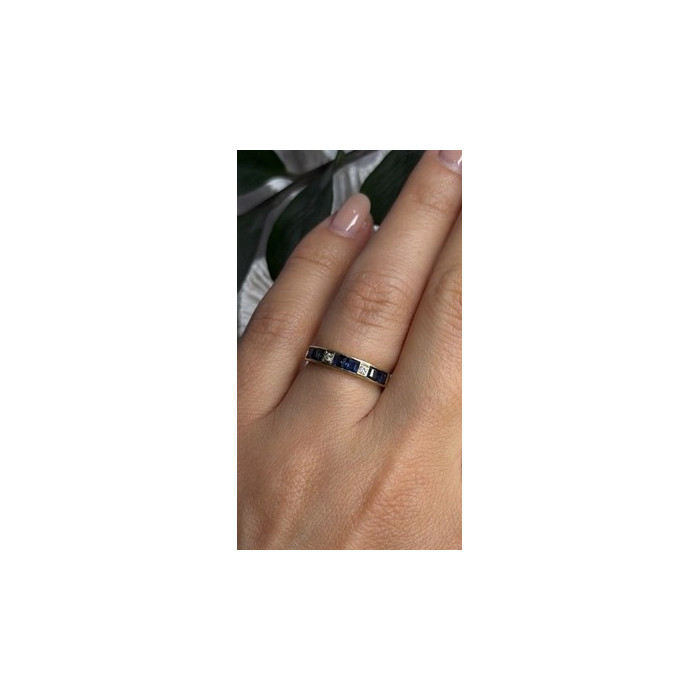 14K Yellow Gold Sapphire 0.33 CTW & Diamond 0.02 CTW Band Ring Size 6