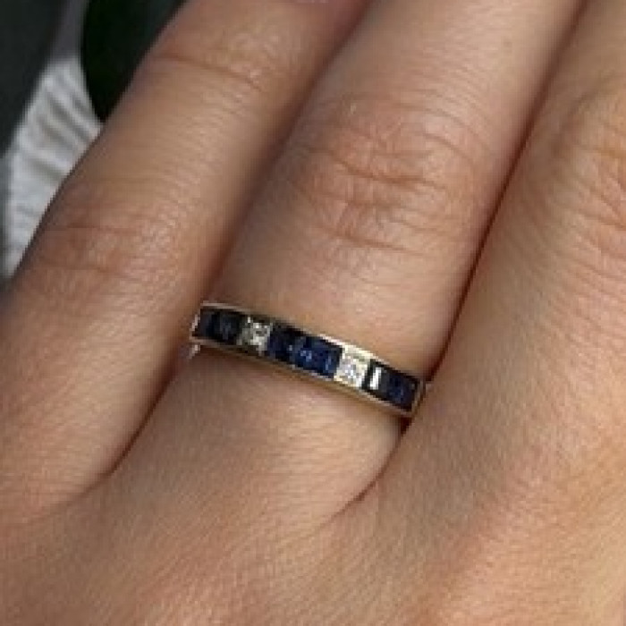 14K Yellow Gold Sapphire 0.33 CTW & Diamond 0.02 CTW Band Ring Size 6