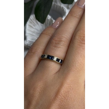 14K Yellow Gold Sapphire 0.33 CTW & Diamond 0.02 CTW Band Ring Size 6