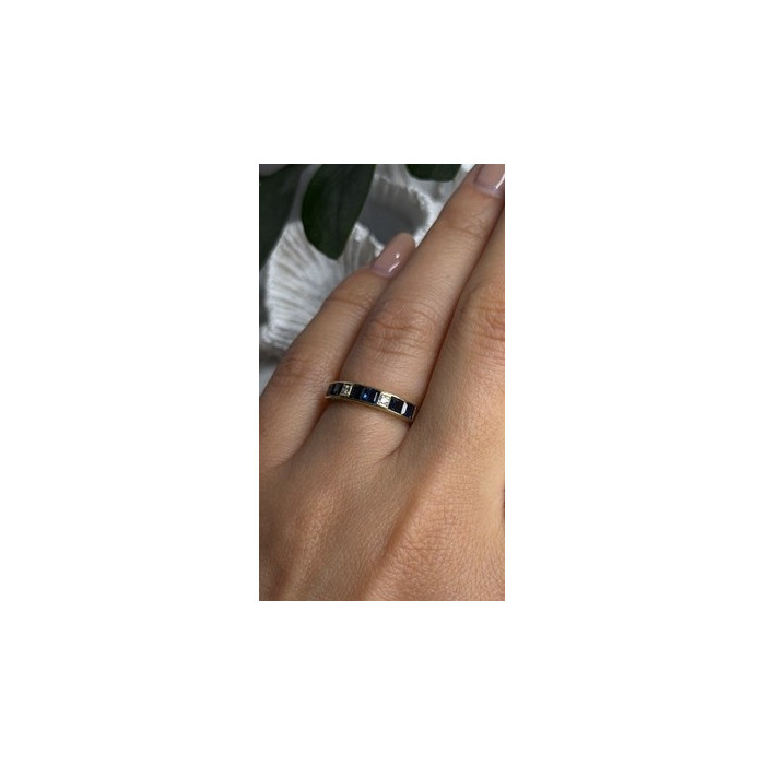 14K Yellow Gold Sapphire 0.33 CTW & Diamond 0.02 CTW Band Ring Size 6