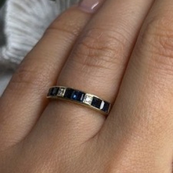 14K Yellow Gold Sapphire 0.33 CTW & Diamond 0.02 CTW Band Ring Size 6