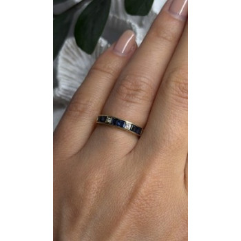 14K Yellow Gold Sapphire 0.33 CTW & Diamond 0.02 CTW Band Ring Size 6