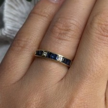 14K Yellow Gold Sapphire 0.33 CTW & Diamond 0.02 CTW Band Ring Size 6