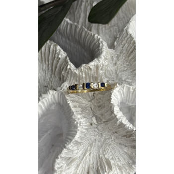 14K 585 Yellow Gold Sapphire 0.18 CTW & Diamond 0.10 CTW Ring Size 6