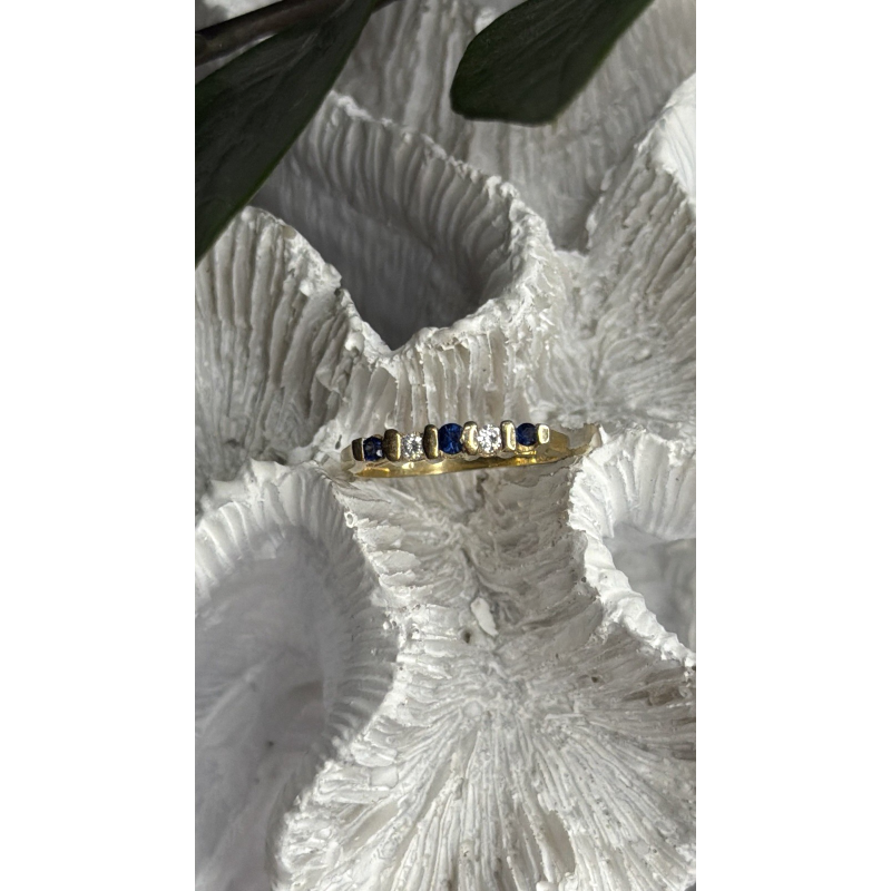 14K 585 Yellow Gold Sapphire 0.18 CTW & Diamond 0.10 CTW Ring Size 6