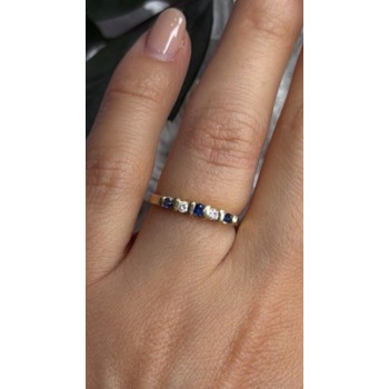 14K 585 Yellow Gold Sapphire 0.18 CTW & Diamond 0.10 CTW Ring Size 6