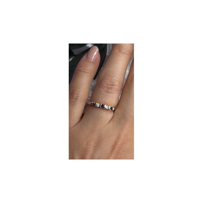 14K 585 Yellow Gold Sapphire 0.18 CTW & Diamond 0.10 CTW Ring Size 6
