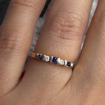 14K 585 Yellow Gold Sapphire 0.18 CTW & Diamond 0.10 CTW Ring Size 6