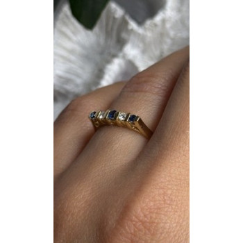 14K 585 Yellow Gold Sapphire 0.18 CTW & Diamond 0.10 CTW Ring Size 6
