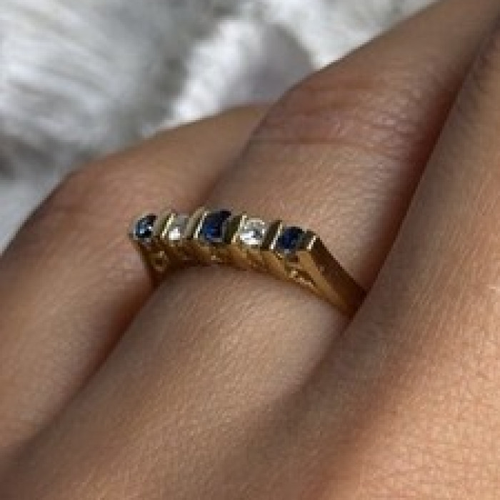 14K 585 Yellow Gold Sapphire 0.18 CTW & Diamond 0.10 CTW Ring Size 6