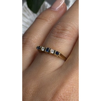 14K 585 Yellow Gold Sapphire 0.18 CTW & Diamond 0.10 CTW Ring Size 6