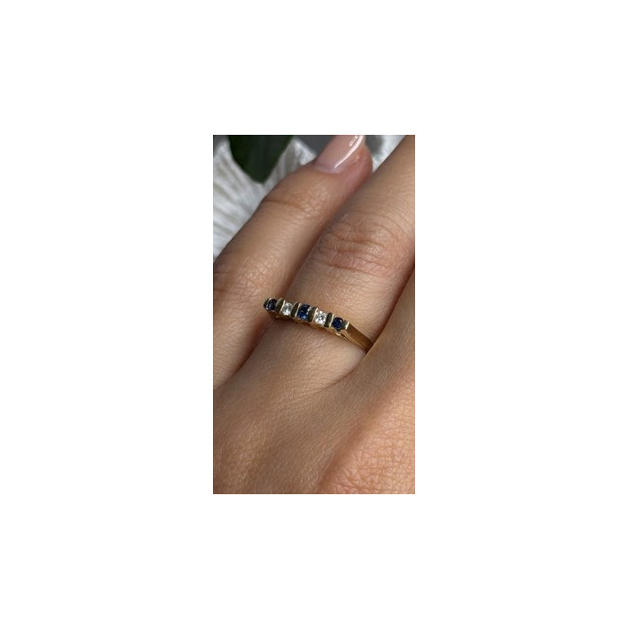 14K 585 Yellow Gold Sapphire 0.18 CTW & Diamond 0.10 CTW Ring Size 6