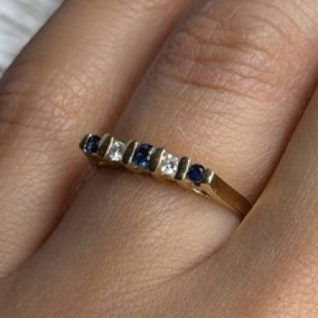 14K 585 Yellow Gold Sapphire 0.18 CTW & Diamond 0.10 CTW Ring Size 6