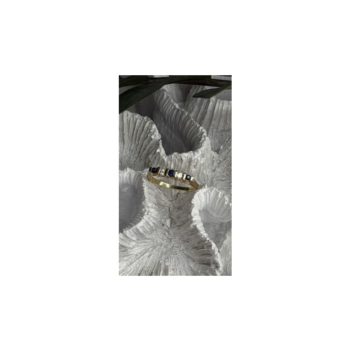 14K 585 Yellow Gold Sapphire 0.18 CTW & Diamond 0.10 CTW Ring Size 6