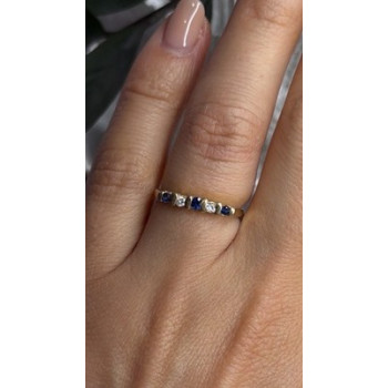 14K 585 Yellow Gold Sapphire 0.18 CTW & Diamond 0.10 CTW Ring Size 6