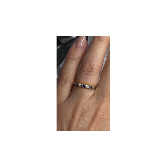 14K 585 Yellow Gold Sapphire 0.18 CTW & Diamond 0.10 CTW Ring Size 6
