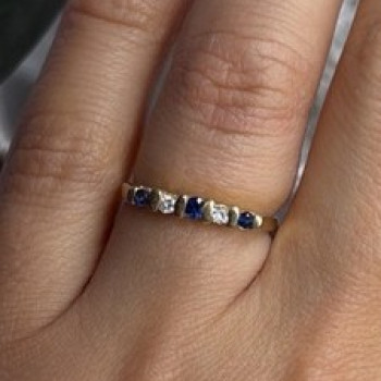 14K 585 Yellow Gold Sapphire 0.18 CTW & Diamond 0.10 CTW Ring Size 6