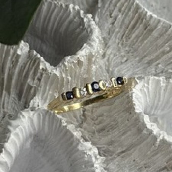 14K 585 Yellow Gold Sapphire 0.18 CTW & Diamond 0.10 CTW Ring Size 6