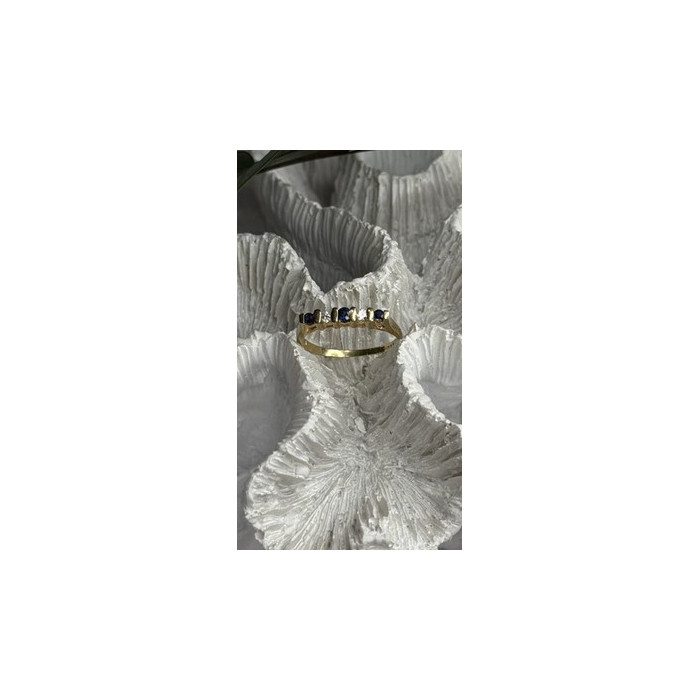 14K 585 Yellow Gold Sapphire 0.18 CTW & Diamond 0.10 CTW Ring Size 6
