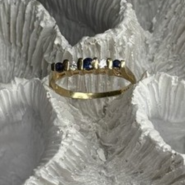 14K 585 Yellow Gold Sapphire 0.18 CTW & Diamond 0.10 CTW Ring Size 6