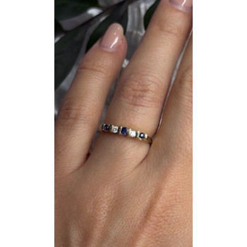 14K 585 Yellow Gold Sapphire 0.18 CTW & Diamond 0.10 CTW Ring Size 6