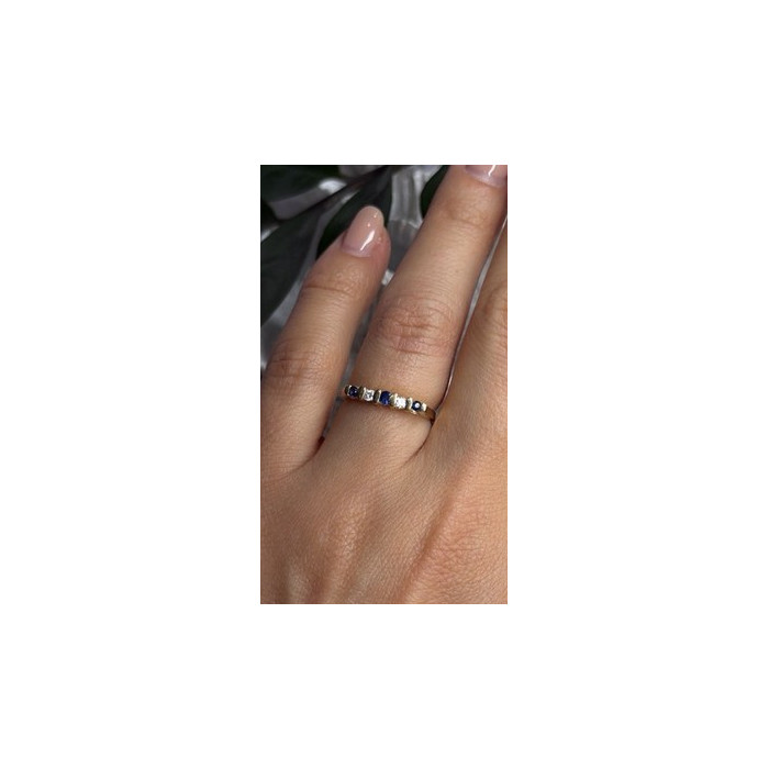 14K 585 Yellow Gold Sapphire 0.18 CTW & Diamond 0.10 CTW Ring Size 6