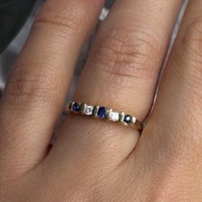 14K 585 Yellow Gold Sapphire 0.18 CTW & Diamond 0.10 CTW Ring Size 6