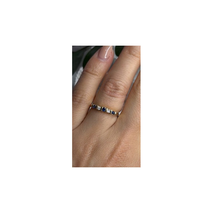 14K 585 Yellow Gold Sapphire 0.18 CTW & Diamond 0.10 CTW Ring Size 6