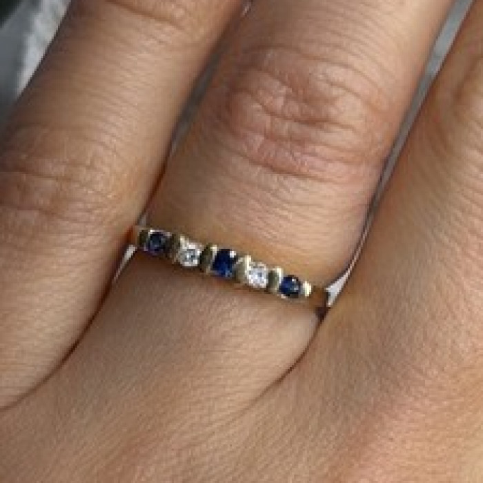 14K 585 Yellow Gold Sapphire 0.18 CTW & Diamond 0.10 CTW Ring Size 6